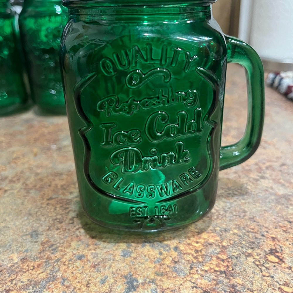 Green Glass Mason Jar Mugs Set - Picture 2 of 2
